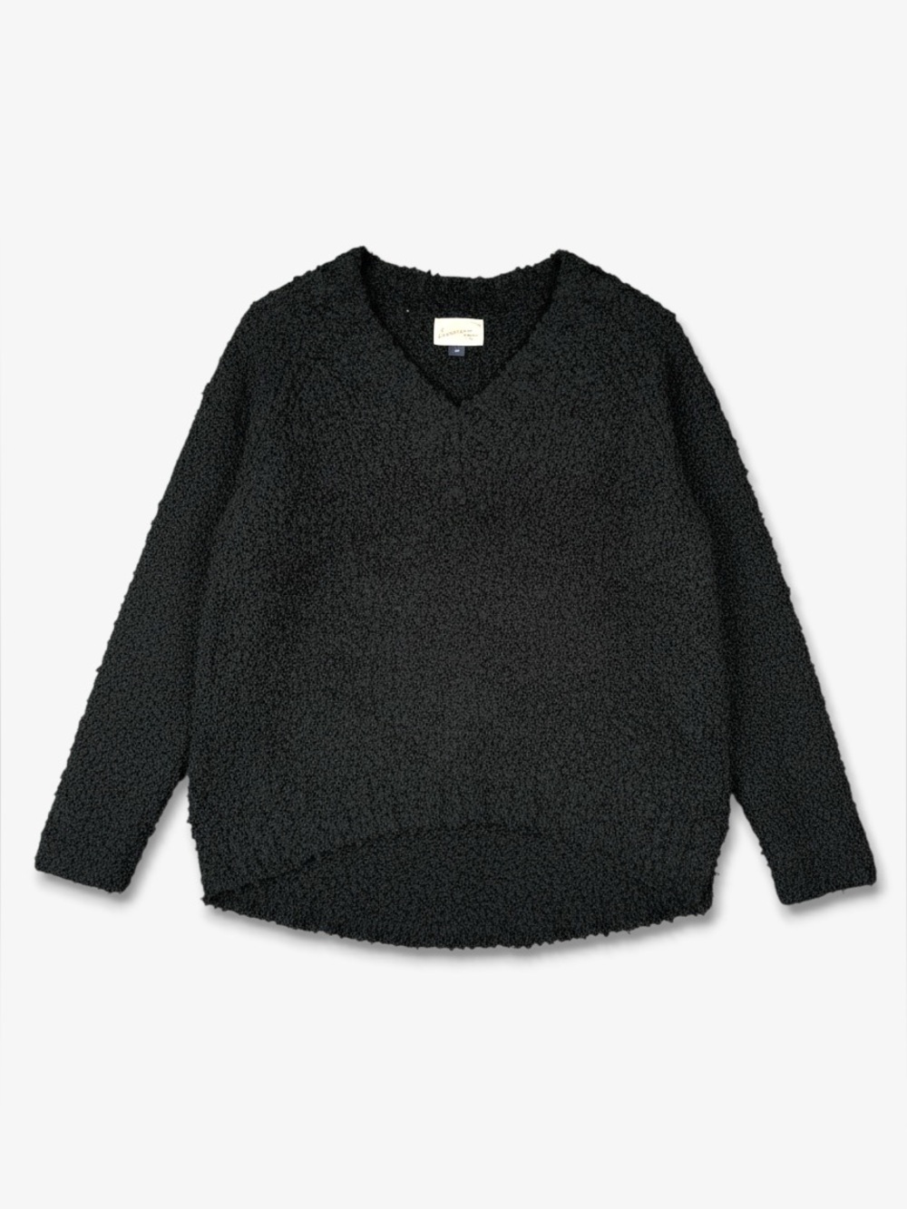 Universal Thread Fuzzy Boucle V Neck Sweater‎ Black S High Low Casual Cozy
